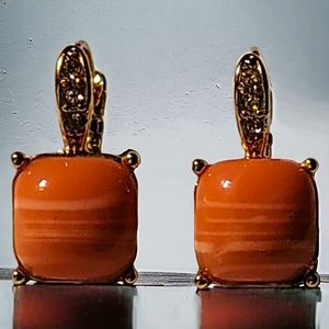 Gold Salmon Square Wired Pierced Earrings